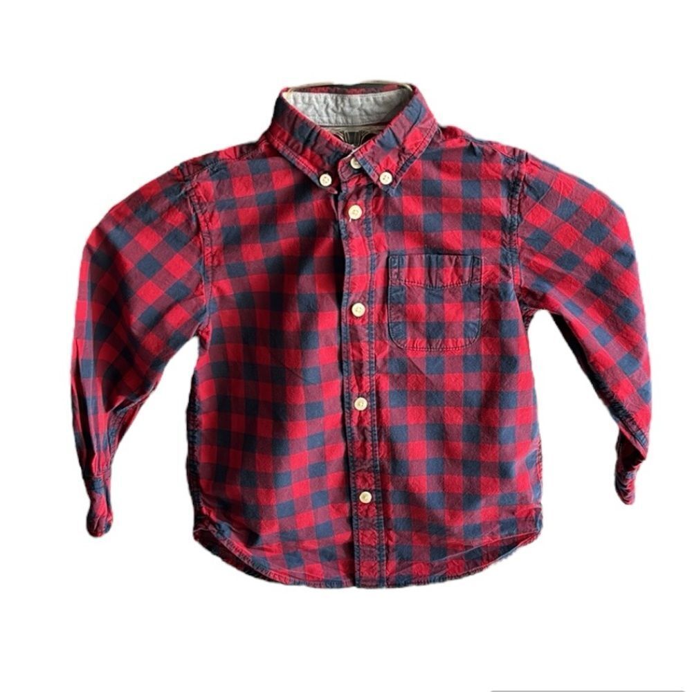 L.O.G.G. | by H&M Red Navy Plaid Toddler Boys Button Down Dress Shirt Size 3/4